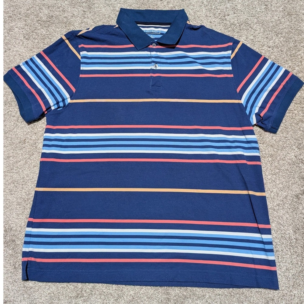 Club Room Polo Shirt Mens Large‎ Blue Striped Short Sleeve Pique Cotton Casual